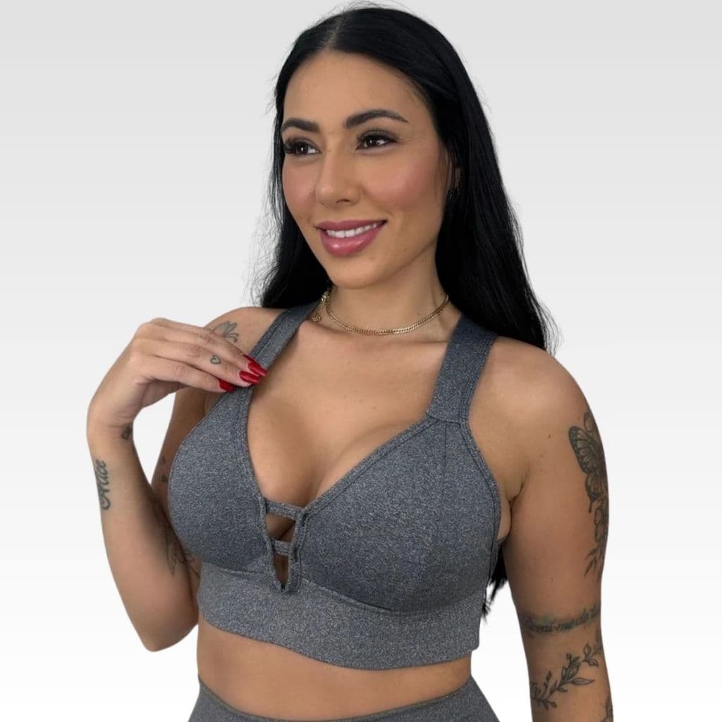 Top Fitness Feminino Decote Em Tiras Com Alça Reforçada E Bojo Removível Academia