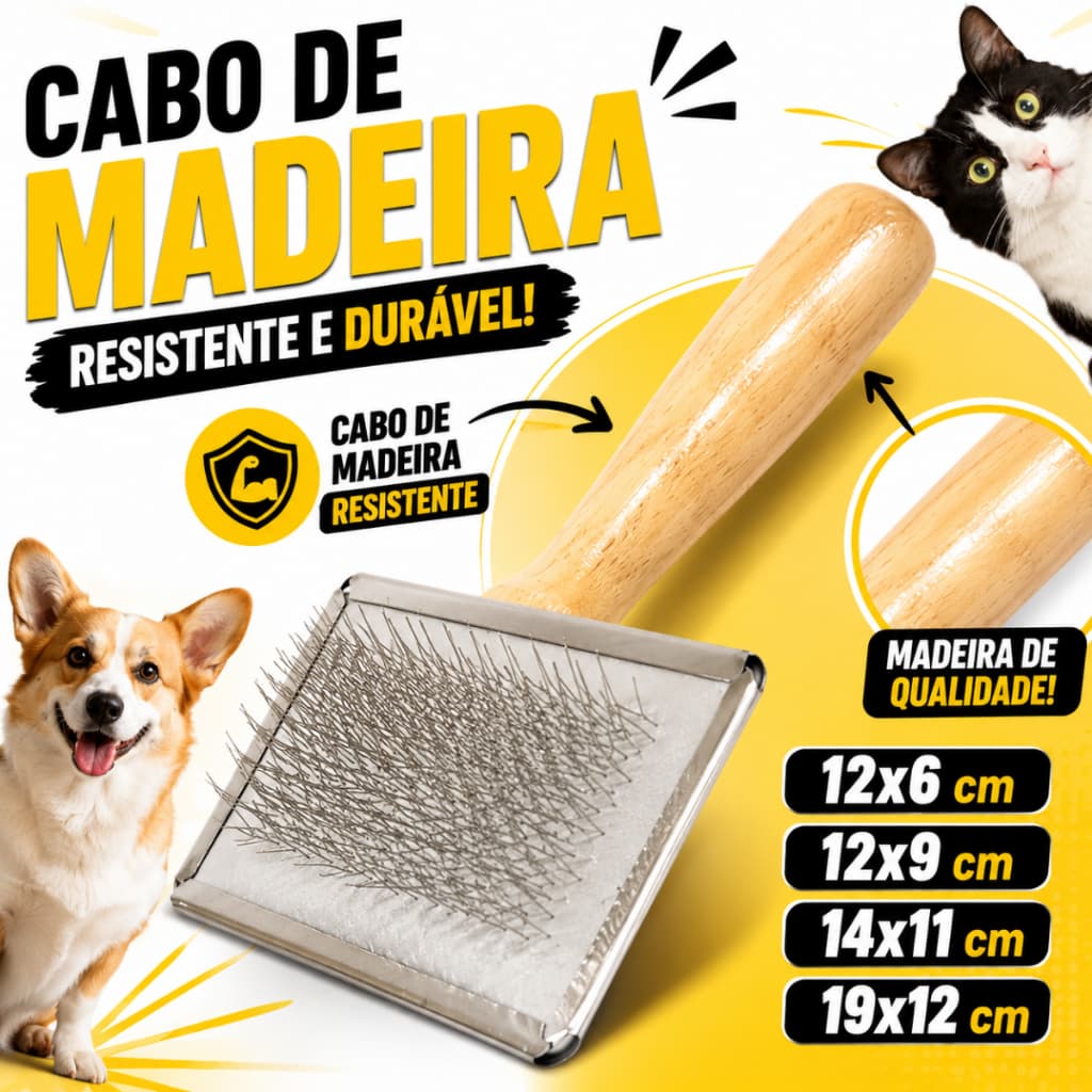 Rasqueadeira com cabo de madeira Escova para Cachorro Gato Pet  o Cerdas Grandes Desembaraçador Massageador