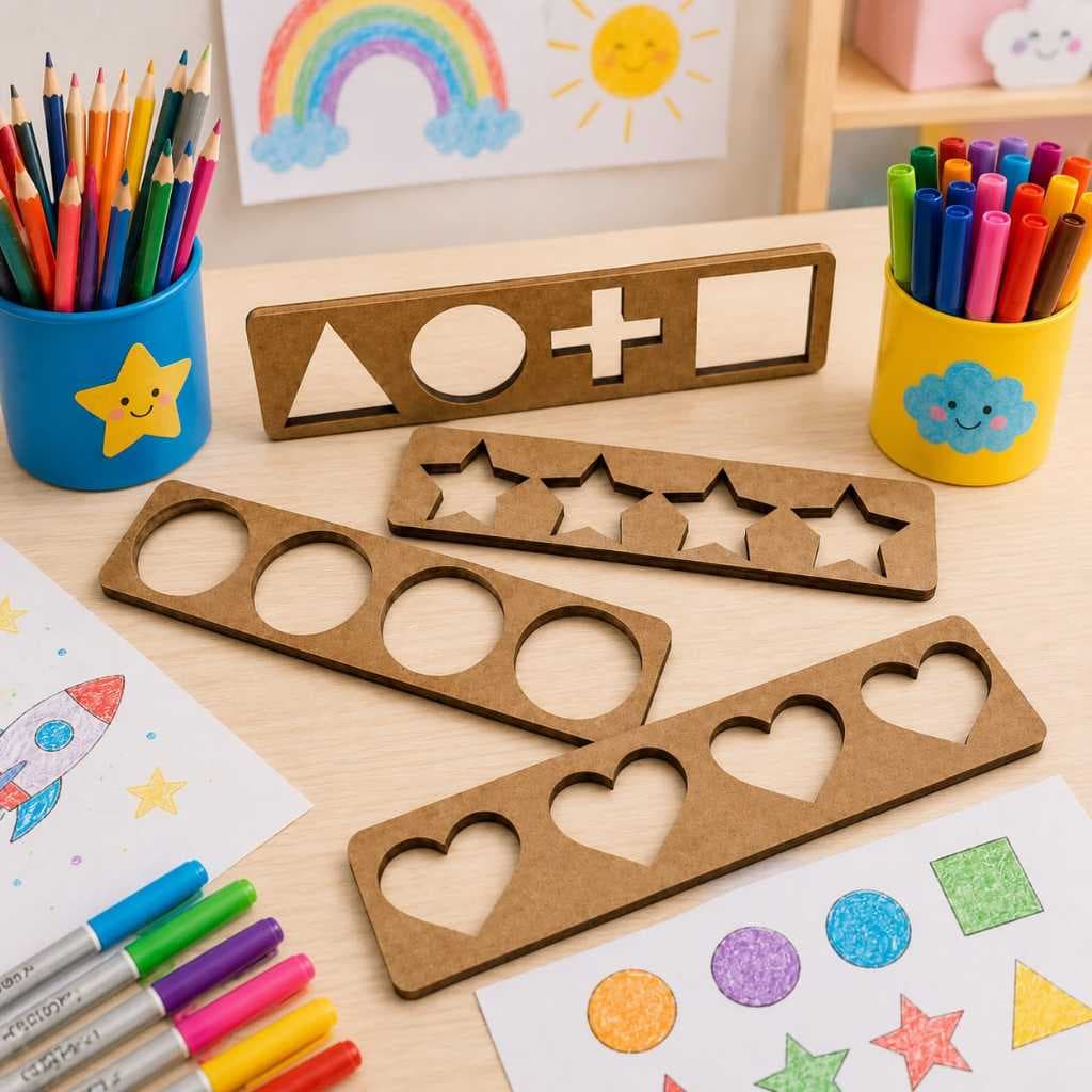 Kit Réguas Psicomotoras para Desenho e Coordenação Motora em MDF