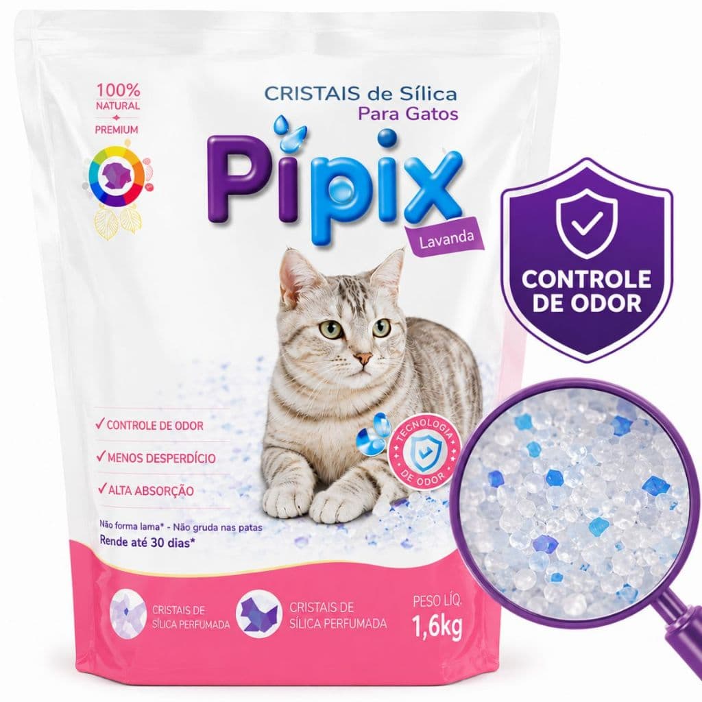 Areia Sanitária Micro Sílica Perfumada para Gatos Lavanda Talco 1,6Kg