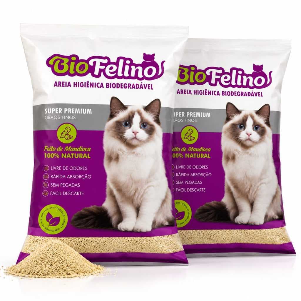 Areia Para Gatos 100% Mandioca Super Premium 4kg Grãos Finos