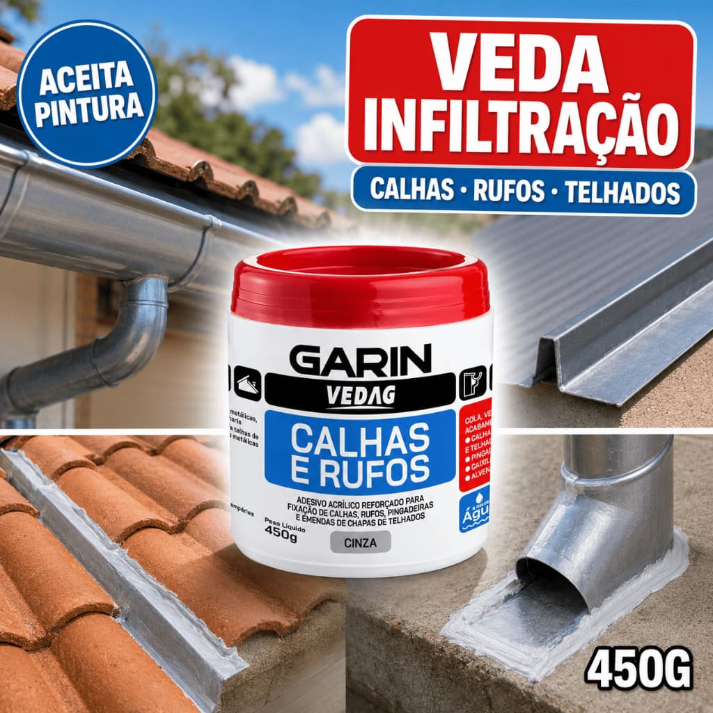 Veda Calha Garin Vedag 450g Cinza Adesivo Selante Calhas Rufos Telhados Impermeável