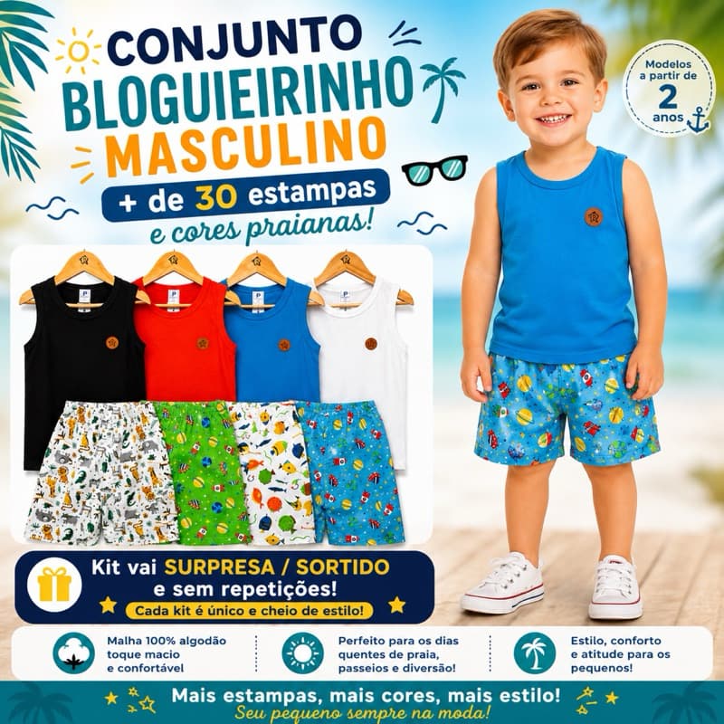 kit 6 peças se roupa infantil masculina 0 a 4 anos - kit com 3 conjunto menino blogueirinho surpresa/sortido