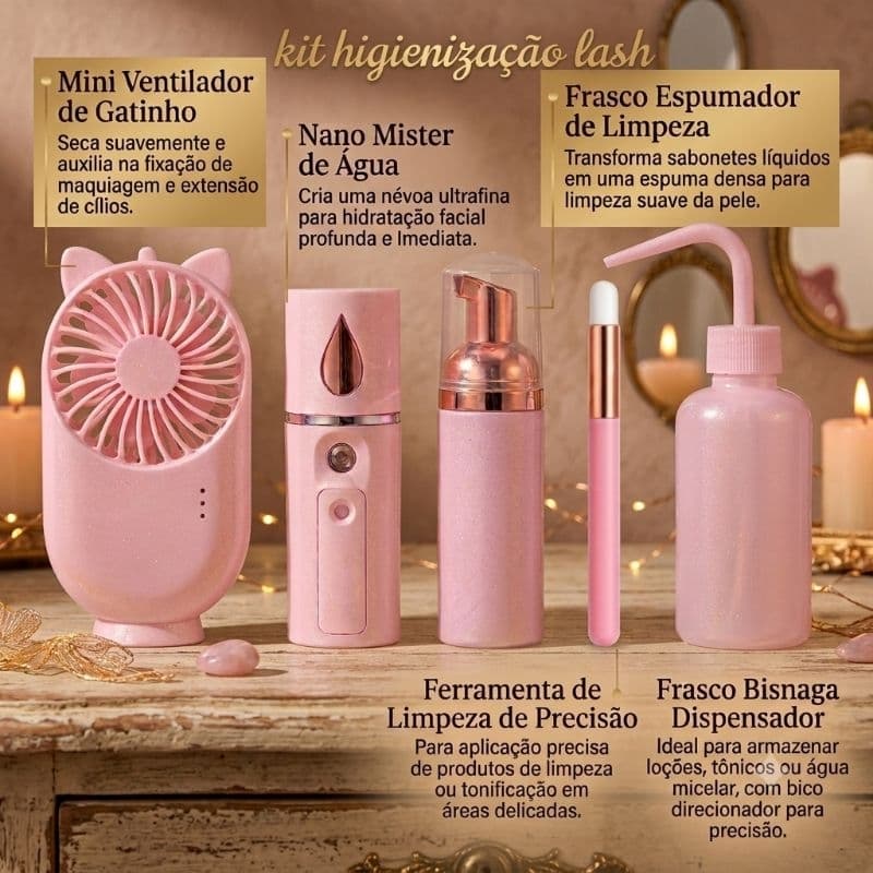 Kit Higienização Lash com Nano Mister Ventilador Pump e Pisseta