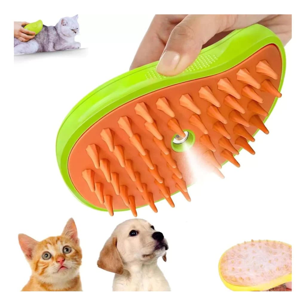 Escova Vapor Pet Elétrica 3 Em1 Massagem Cães Gato Tira Pelos Vaporizadora Recarregável Autolimpante