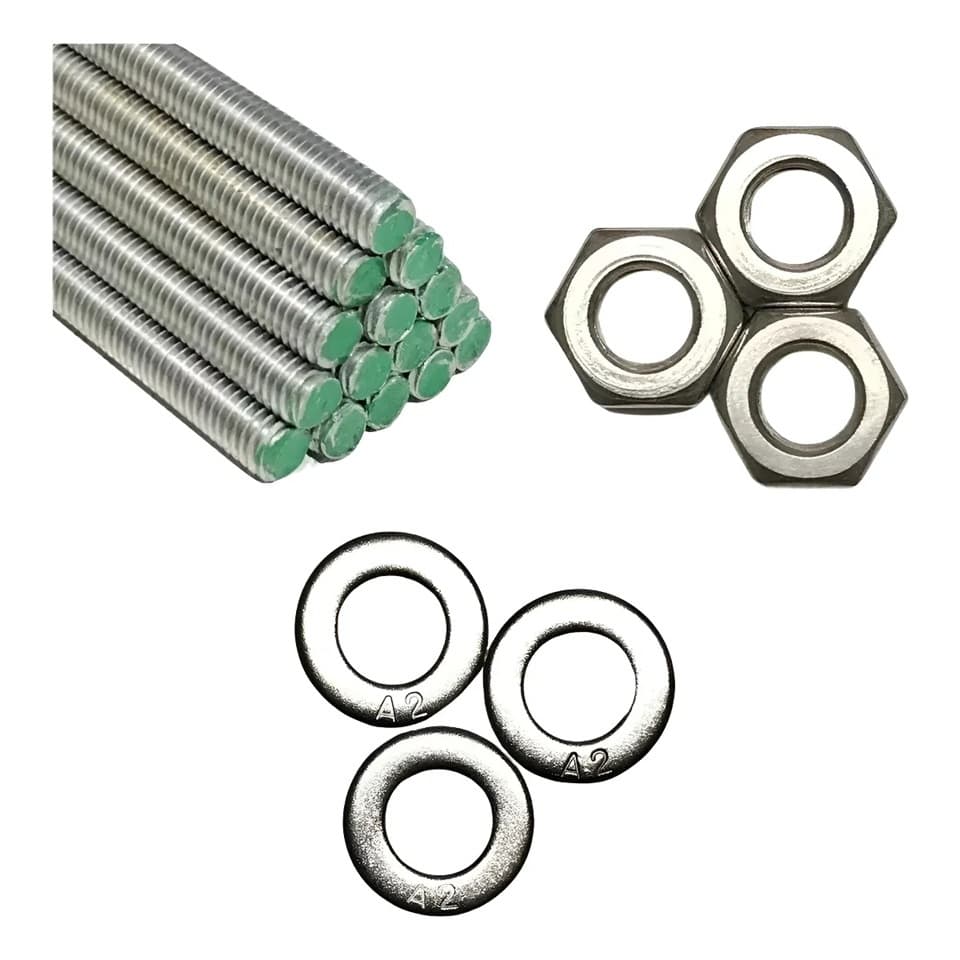 Kit 7 Barras  Roscada inox 1/2+ 40 Porcas 1/2 inox+40 Arruelas 1/2 inox