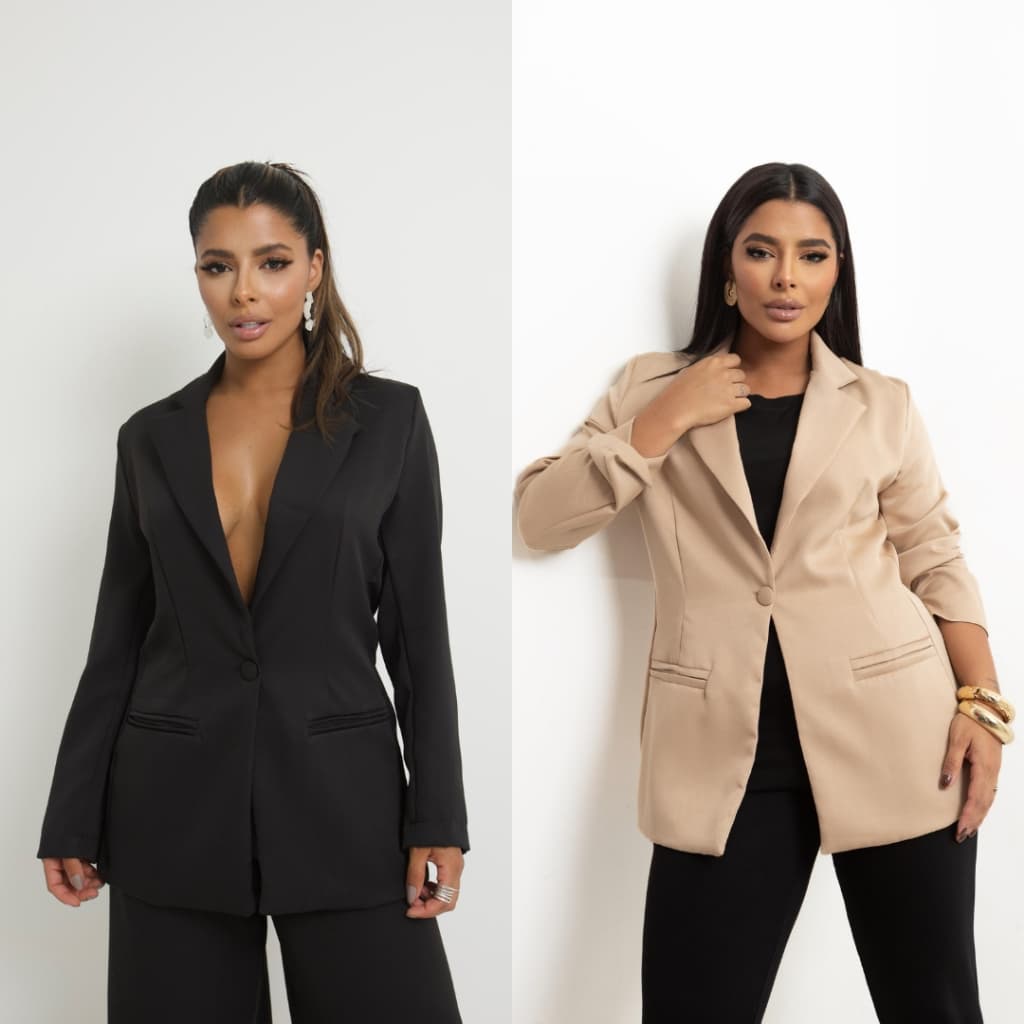 Kit 2 Blazers Alfaiataria Feminino Social Terninho Com Botão Único Alongado Estruturado Premium Luxo