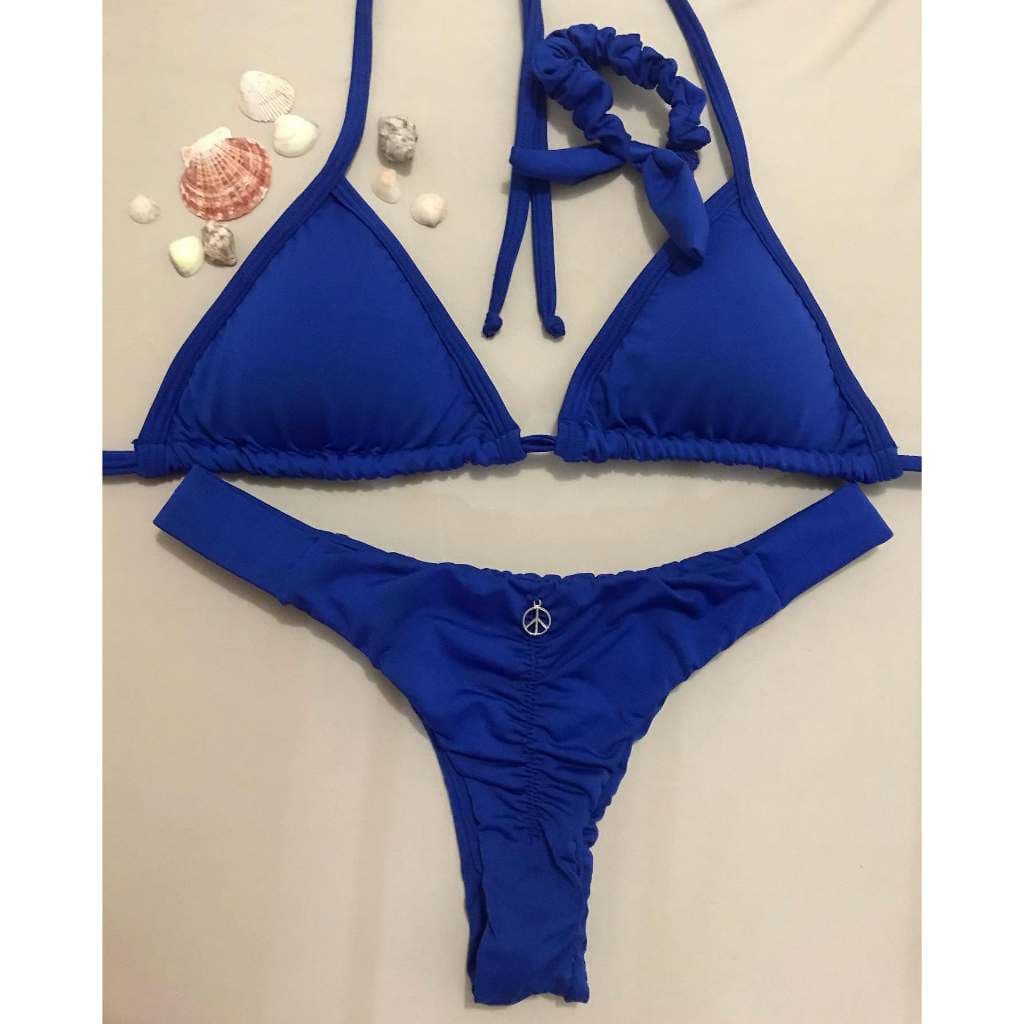 Biquíni cortininha marquinha com calcinha semi fio empina bumbum azul royal
