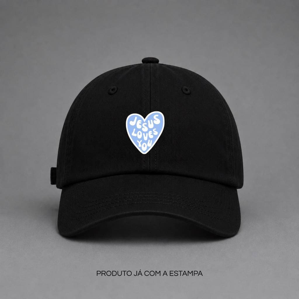Boné Jesus Loves You Coração – Boné Aba Curva Unissex Ajustável Cristão Casual Streetwear