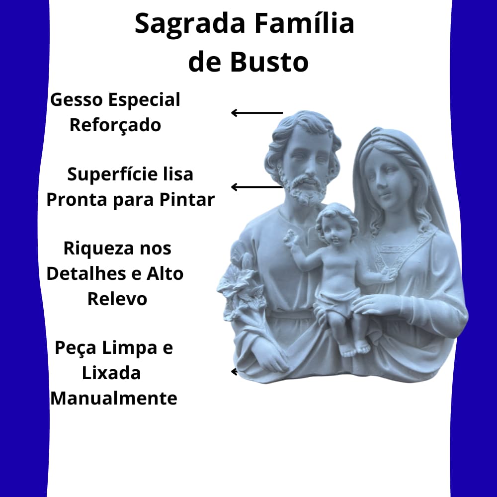Imagem Sagrada Família Em Gesso 21 cm Estátua Decorativa Católica