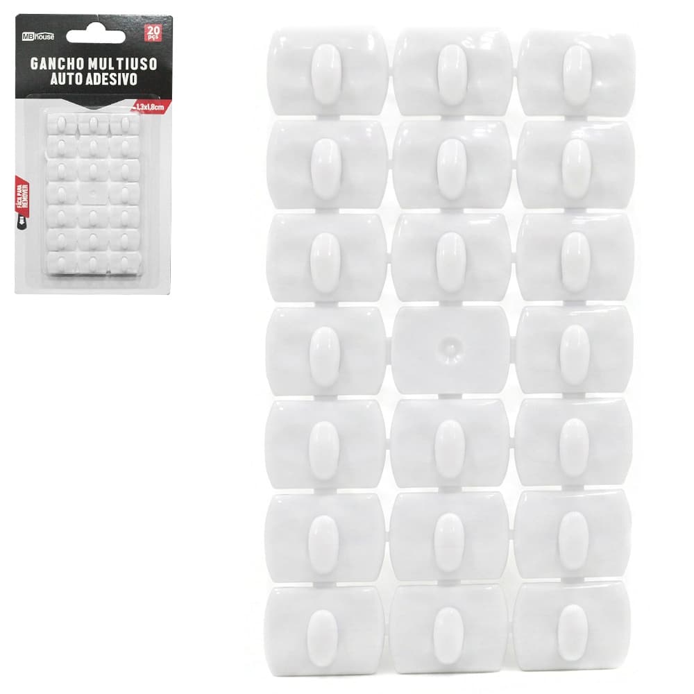Kit 20 Ganchos Retangular Multiuso Banheiro Cozinha Quarto