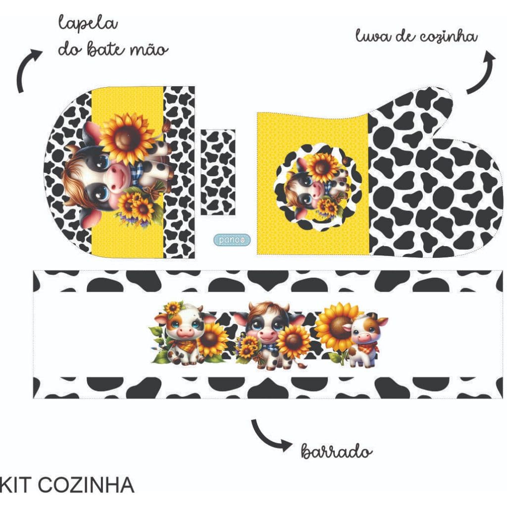 Painel de Recortes para Costura Kit Cozinha | Bate Mão + Luva + Barrado para Pano de Prato  Outras opções: