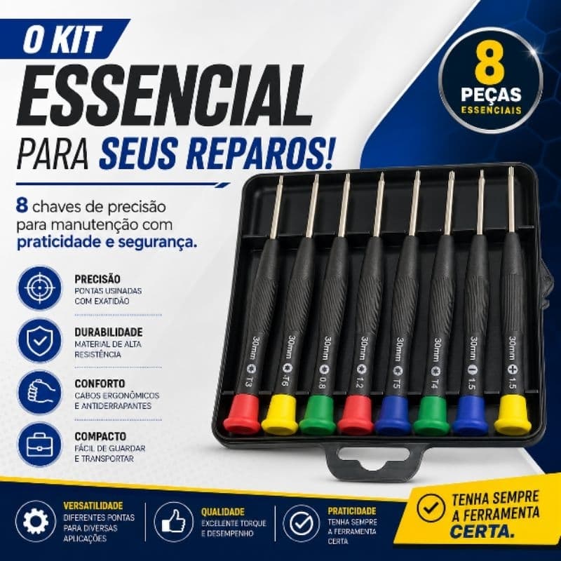 Jogo de Chaves de Precisão 8 Peças Torx T3 T4 T5 T6 Pentalobe Philips Fenda Kit Reparo Celular Notebook