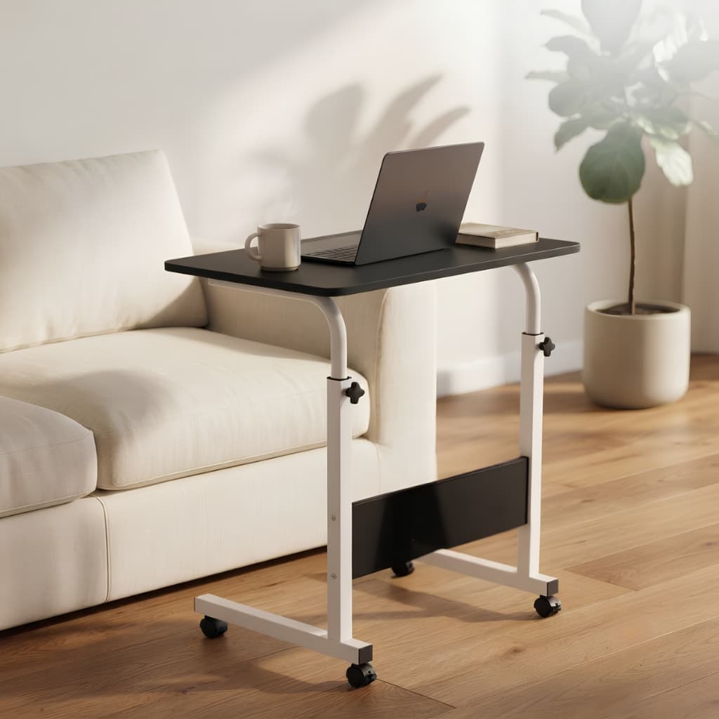 Mesa para Notebook Ergonômica Preta Altura Ajustável com Rodinhas Multiuso Portátil Ideal para Cama e Sofá