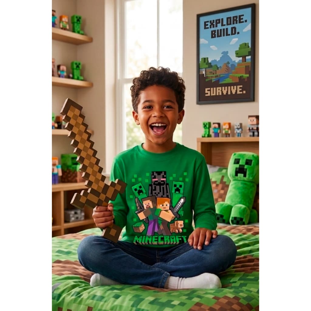 Camiseta Infantil Manga Longa 100% Algodão - Minecraft
