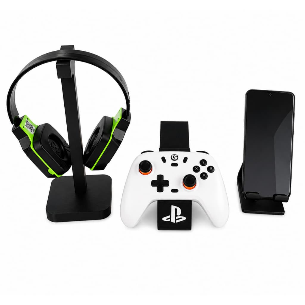 Suporte Gamer 3 em 1 para 2 Controles Headset e Celular PS5 PS4  Organizador de Mesa