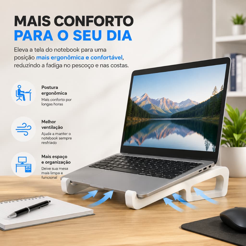 Suporte Ergonômico para Notebook Base Ventilada Escritorio