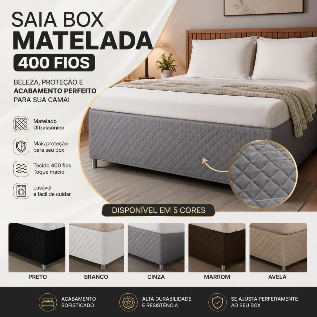Saia Cama Box Solteiro, Casal, Queen e King Size Matelado Ultrassônico (envio imediato)