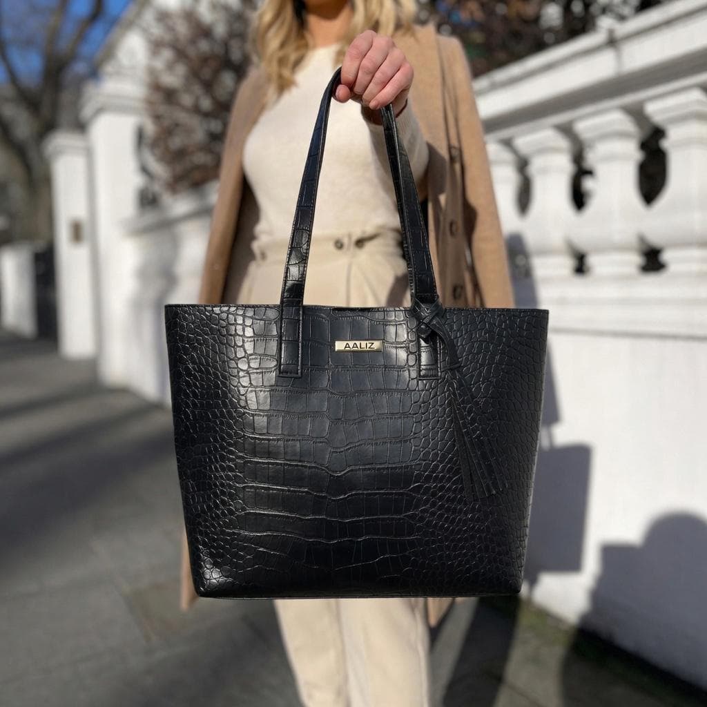 Bolsa Sacola Feminina Media Croco Com Alça Casual Colegio Trabalho Novidade