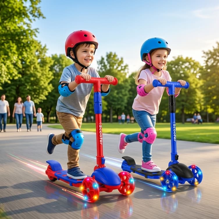Patinete Infantil 3 Rodas LED Ajustável Com Freio Antiderrapante Azul ou Vermelho Presente 3 Anos