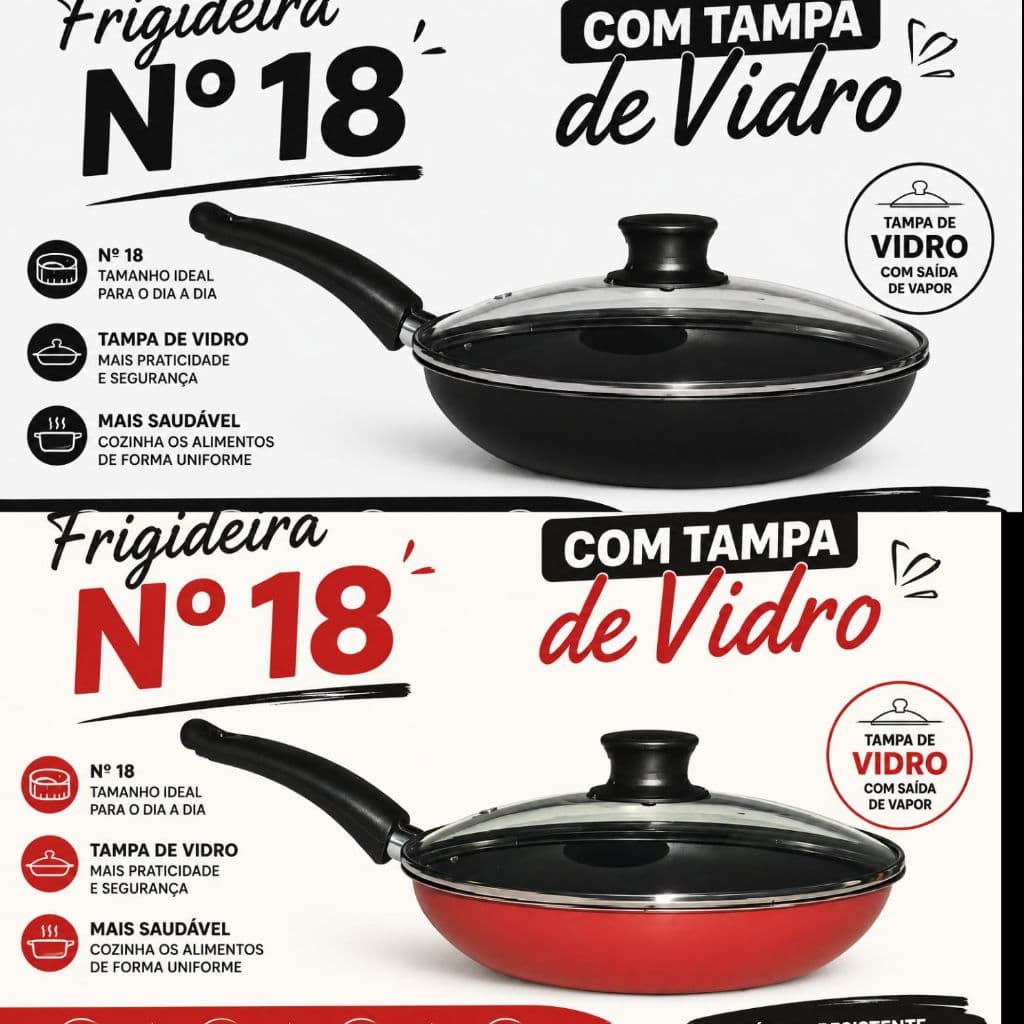 Frigideira  n 18 Antiaderente Teflon Com Tampa de vidro  Outlet