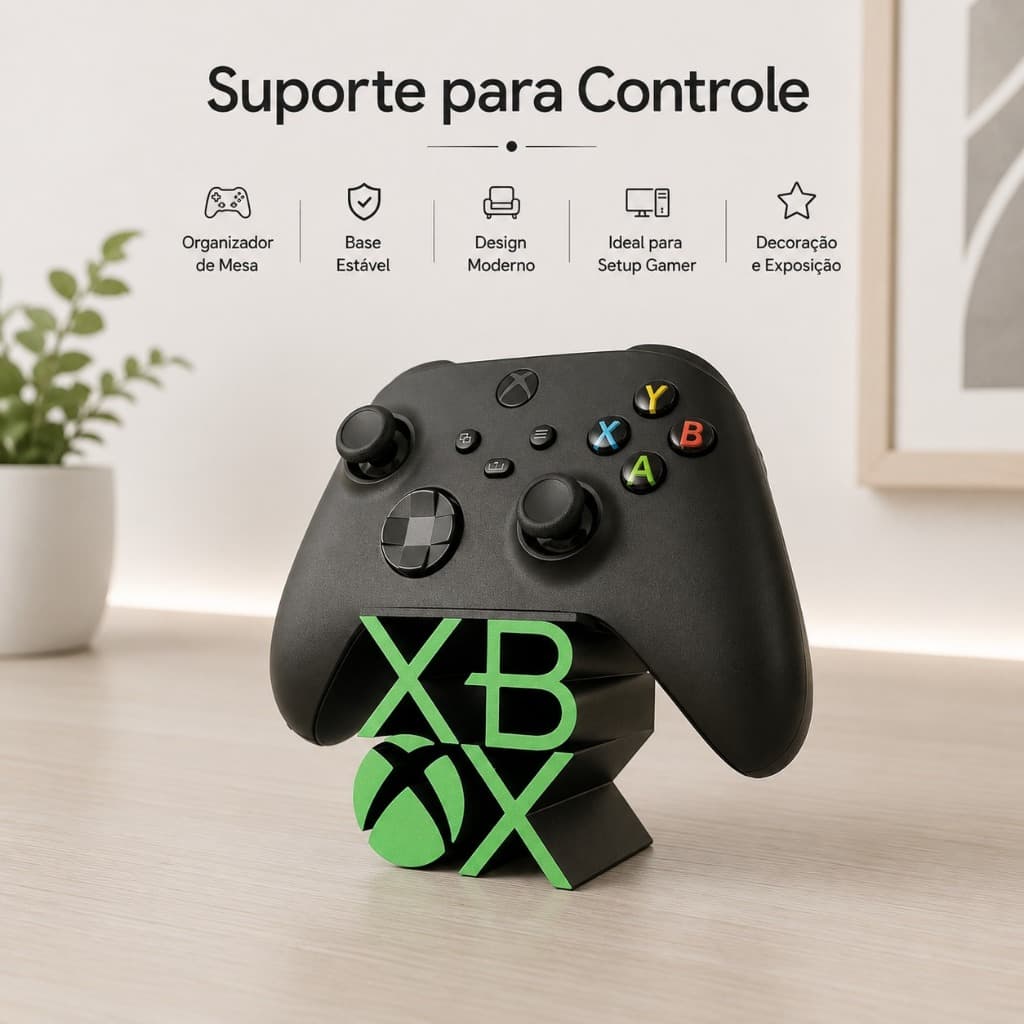 Suporte para Controle de Xbox Com Logo - Base Estável - Design Moderno - Ideal para Setup Gamer e Decoração.