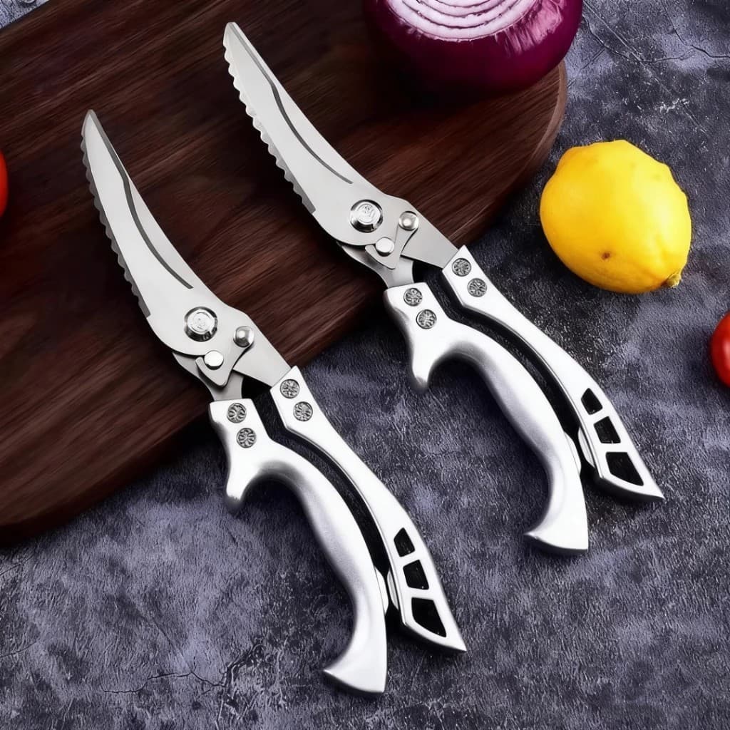Multipurpose Stainless Steel Scissors for Professional Kitchen Use, Cuts Bones, Chicken, Meat, Fish, Safety Lock