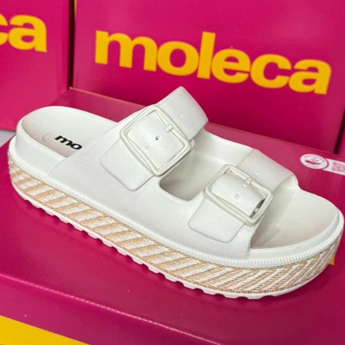 Sandália Plataforma Moleca Feminina Branca Birken Confortável Com Fivelas Ajustáveis Casual Leve