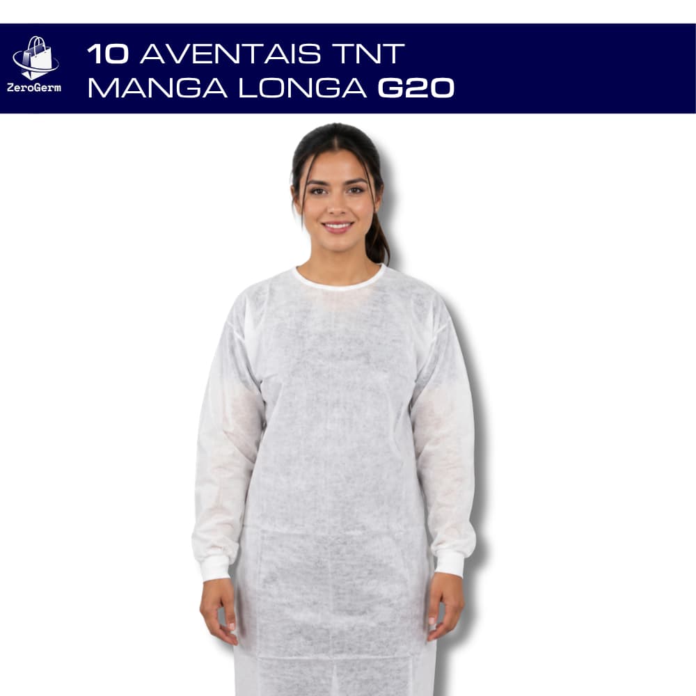 Kit Avental Descartável Jaleco TNT G20 c/ Manga Longa | BRANCO