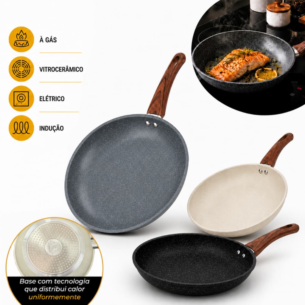 Frigideira Antiaderente Indução 24cm Cerâmica Cozinha Fogão Panela Grande Fritadeira Casa Não Gruda