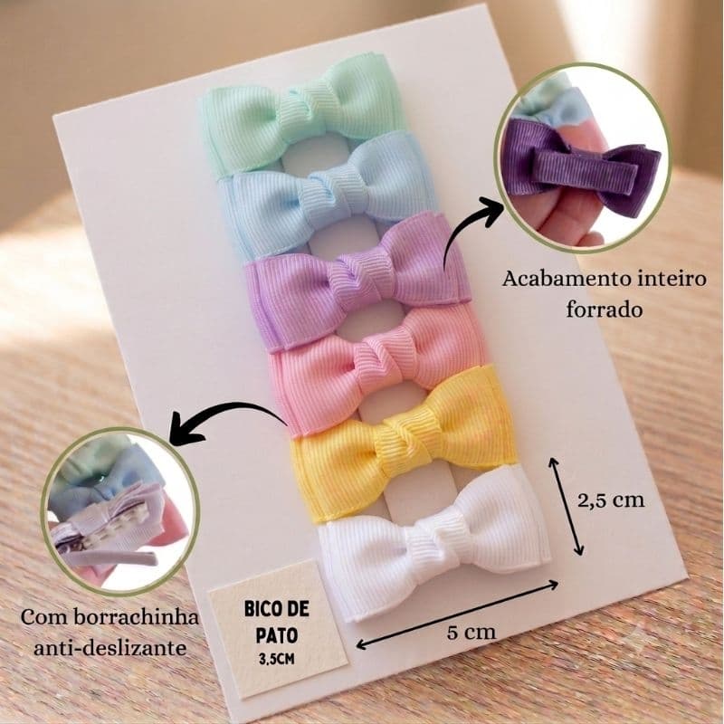 Kit 6 Presilhas Bico de Pato laço Infantil Florzinha - 100% Forrado Anti-deslizante