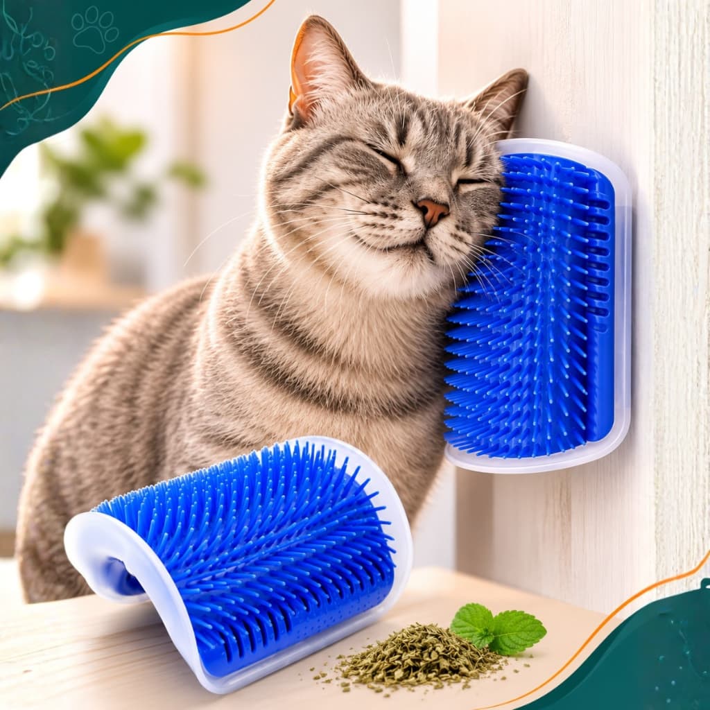 Escova Massageador Com Catnip para Gatos Tira Pelos e é Coçador