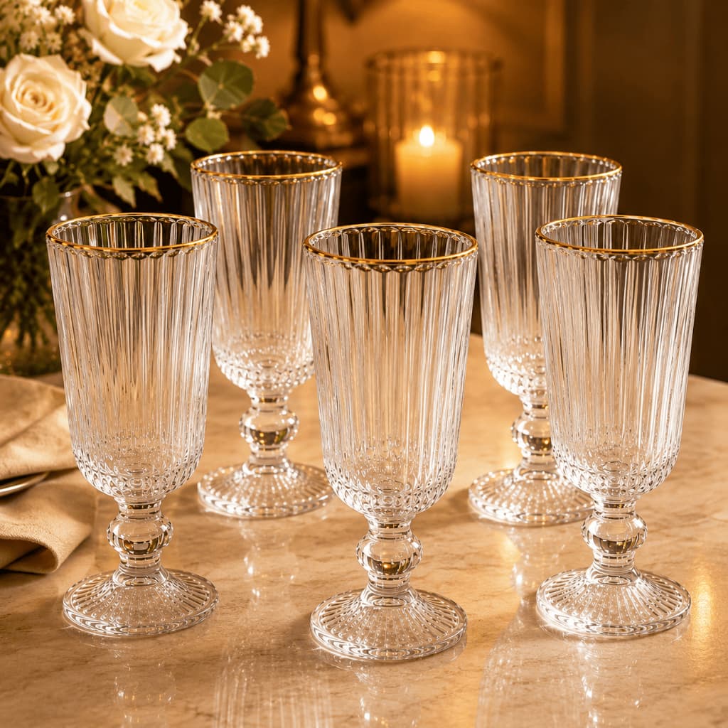 Jogo 6 Taças de Champagne Versalhes Gold 170ml em Vidro para Espumante, Brinde e Festas