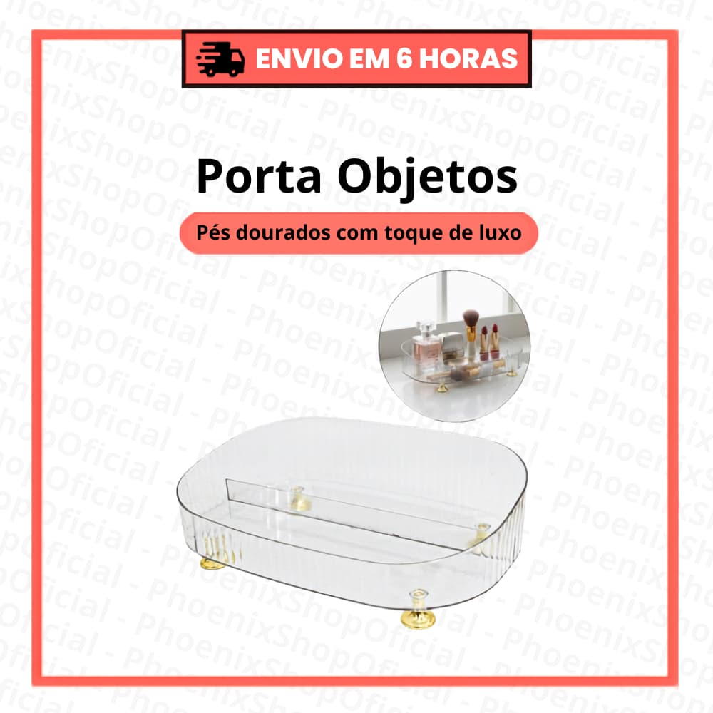 Porta Objetos Transparente Elegante Com Pés Dourados