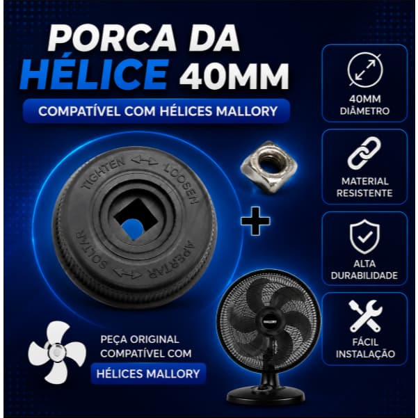Porca da Hélice Ventilador Mallory 40cm cinza claro com porca