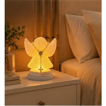 Luminária Decorativa Anjo com Terço LED Abajur Religioso para Mesa Quarto Sala 10cm