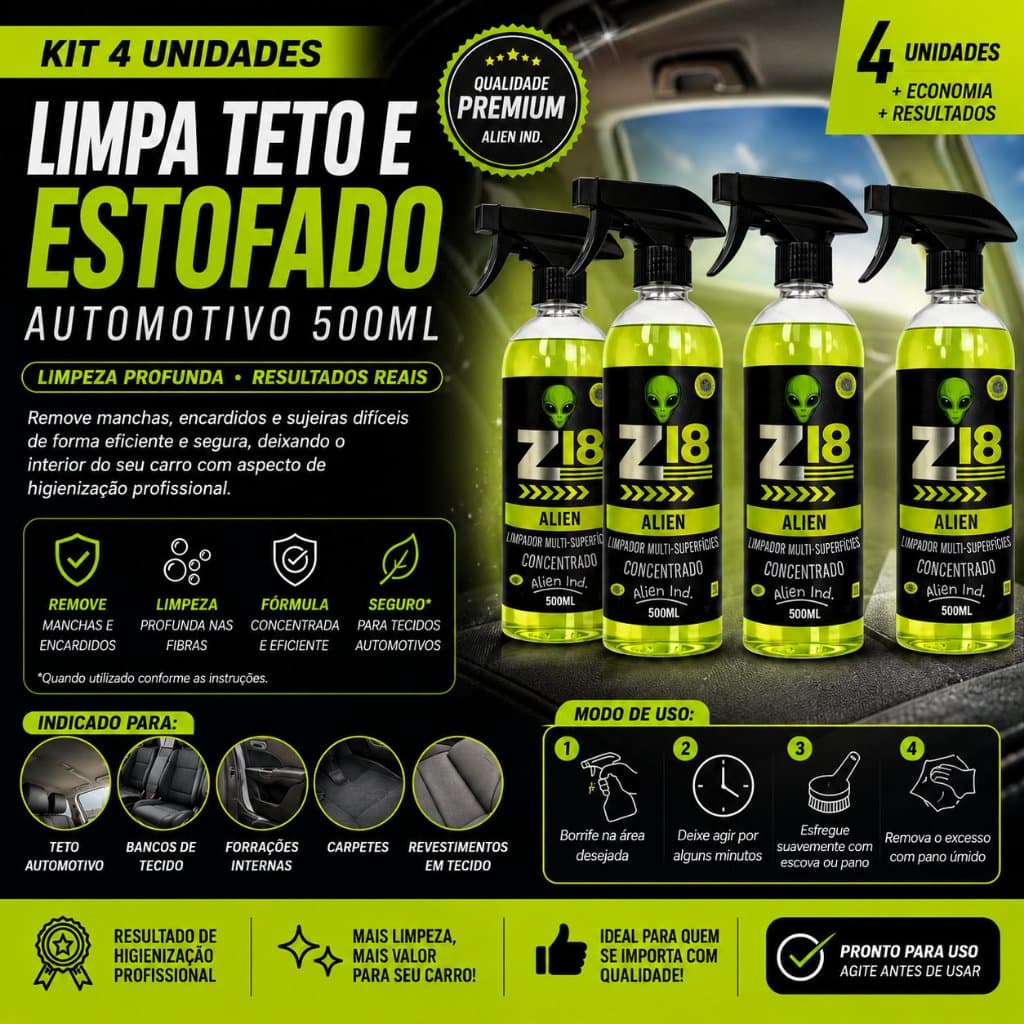 Kit 4 Limpeza Pesada Estofado E Teto Automotivo 500ml Alien
