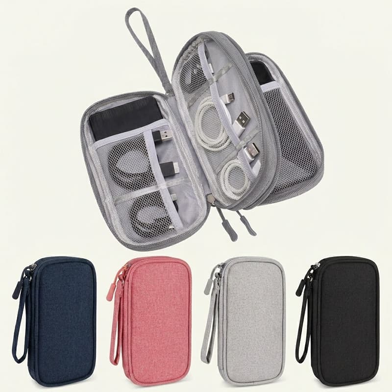 Organizador de Cabos e Eletronicos de Viagem Estojo Portatil Dupla Camada para Carregador