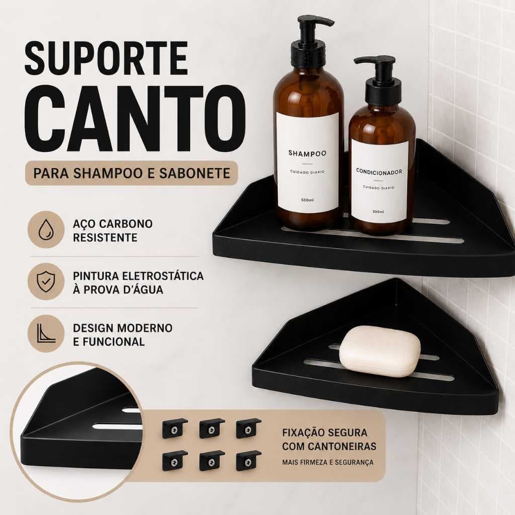 Kit Suporte para Shampoo E Sabonete De Canto Luxo Preto