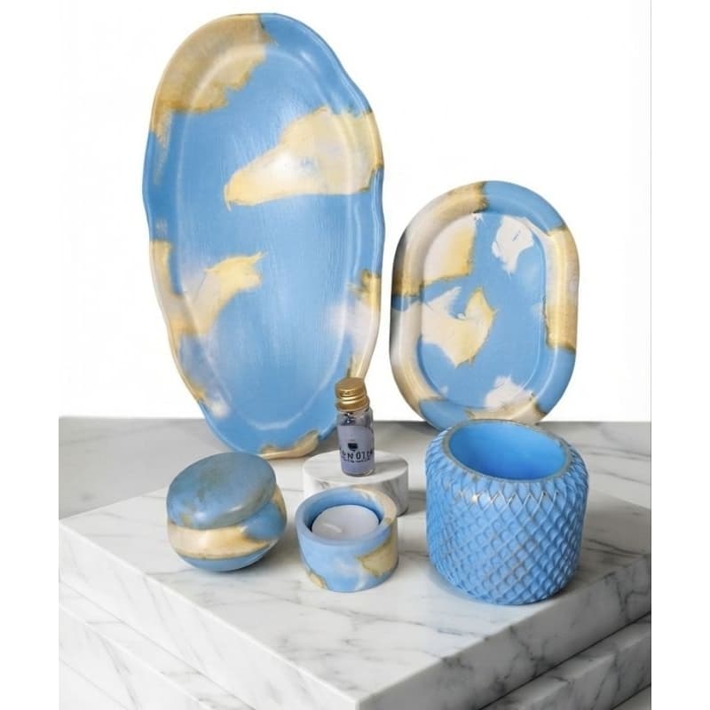 Kit 5 peças decorativas bandejas GeM mini porta jóia pote multiuso e porta vela