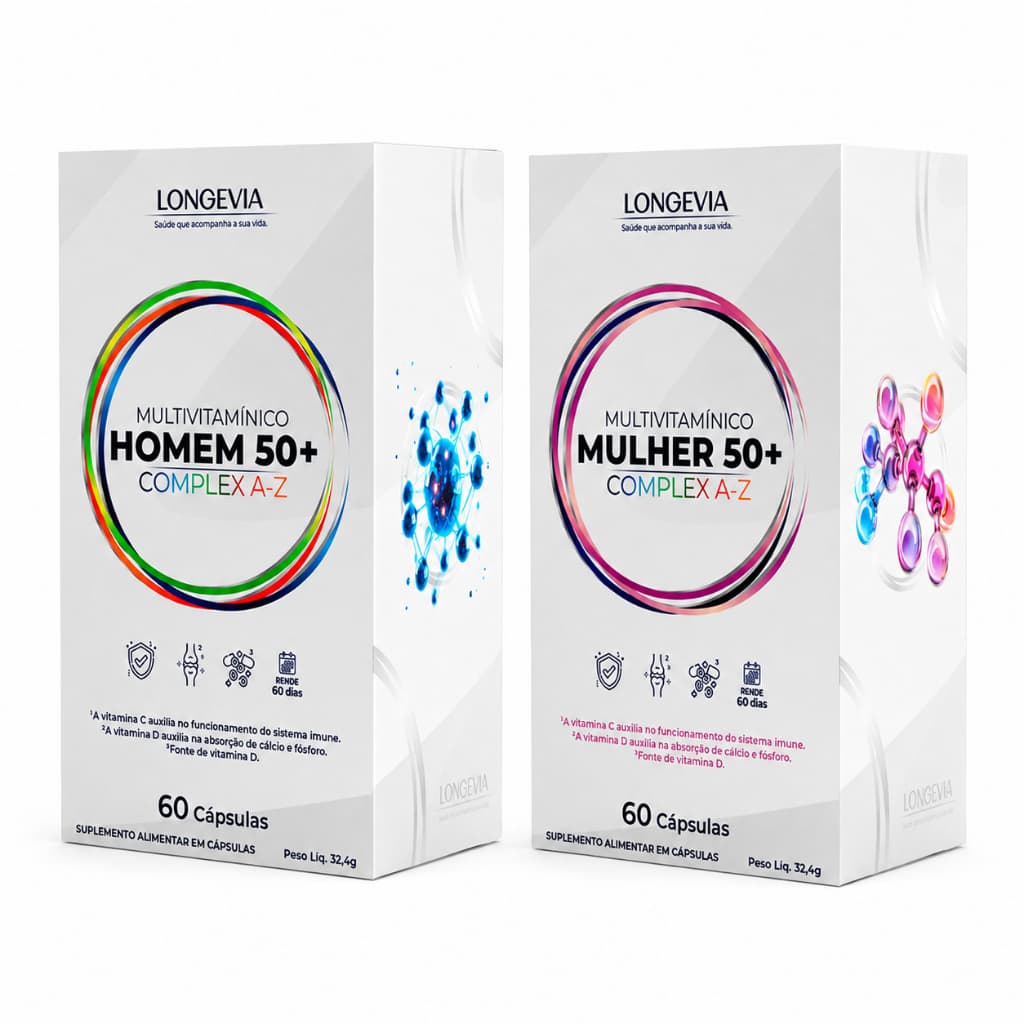 Kit Multivitamínico Homem 50+ e Mulher 50+ 60 Cápsulas Longevia