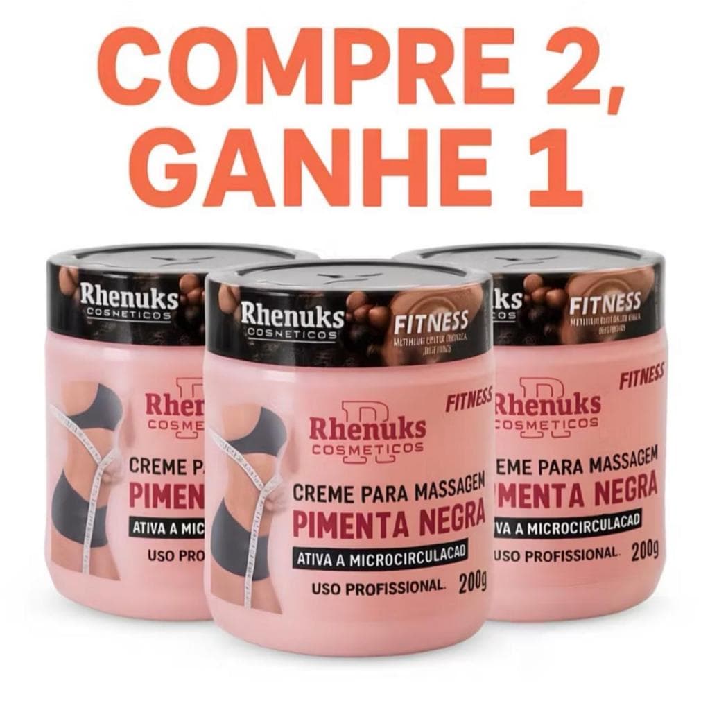 Kit 3 Gel Redutor De Medidas Creme Massageador  200g Pimenta Negra