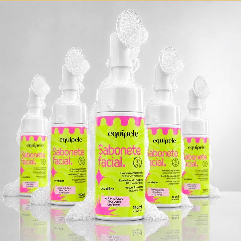 Kit 5 Sabonetes Faciais Equipele Espuma de Limpeza com Escova de Silicone 150ml Ácido Salicílico Antiacne
