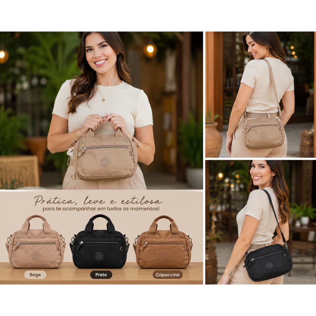 Bolsa Feminina Transversal, Tiracolo e de Mão em Nylon – Leve, Prática e Elegante
