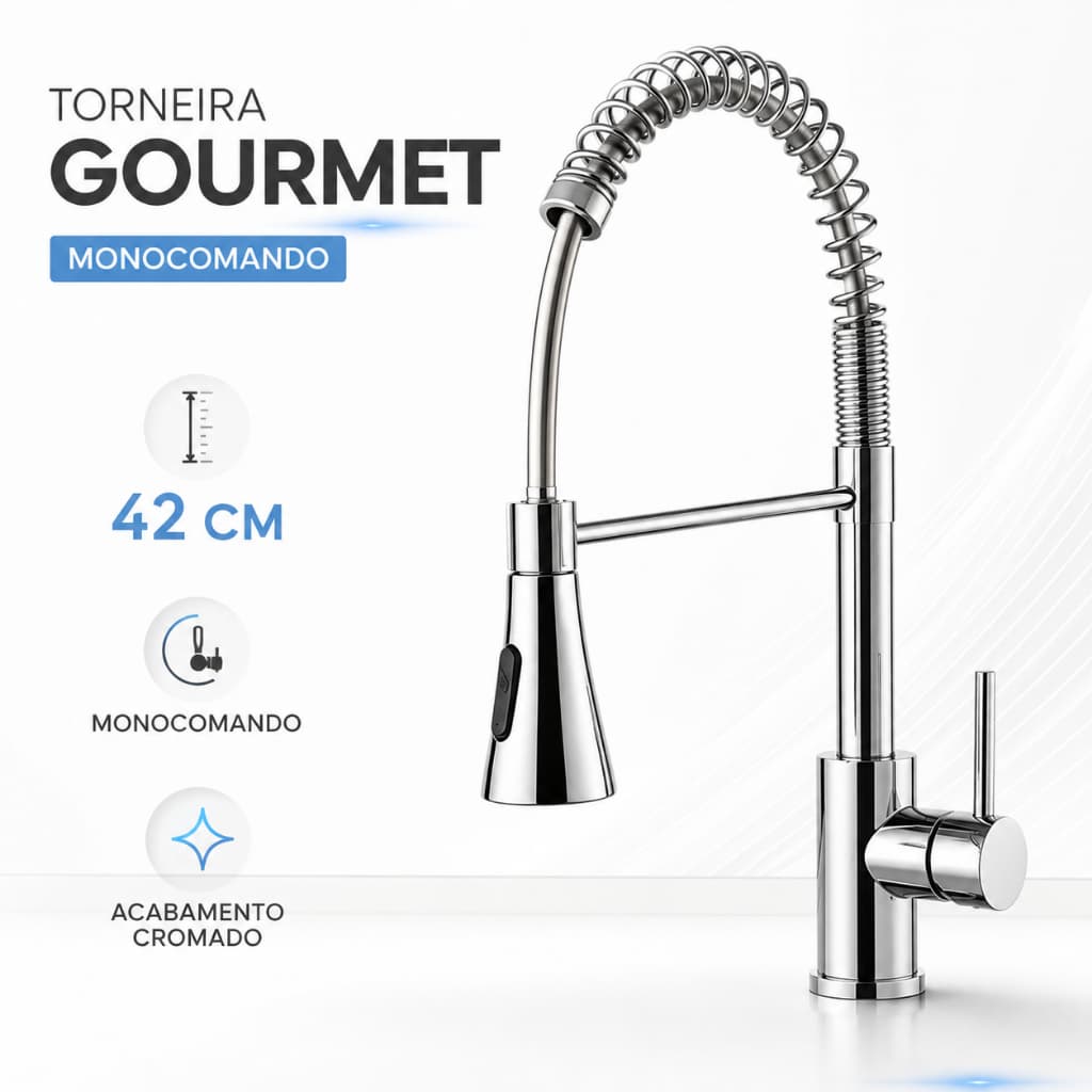 Torneira Cozinha Cromo Monocomando Gourmet Ducha Dc-6001b
