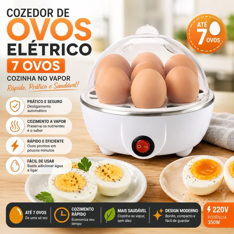 Cozedor de Ovos Elétrico 7 Ovos 220V | Cozinha no Vapor Rápido e Prático