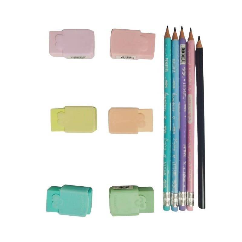 Kit Lápis Grafite Colorido + Borracha - Material Escolar