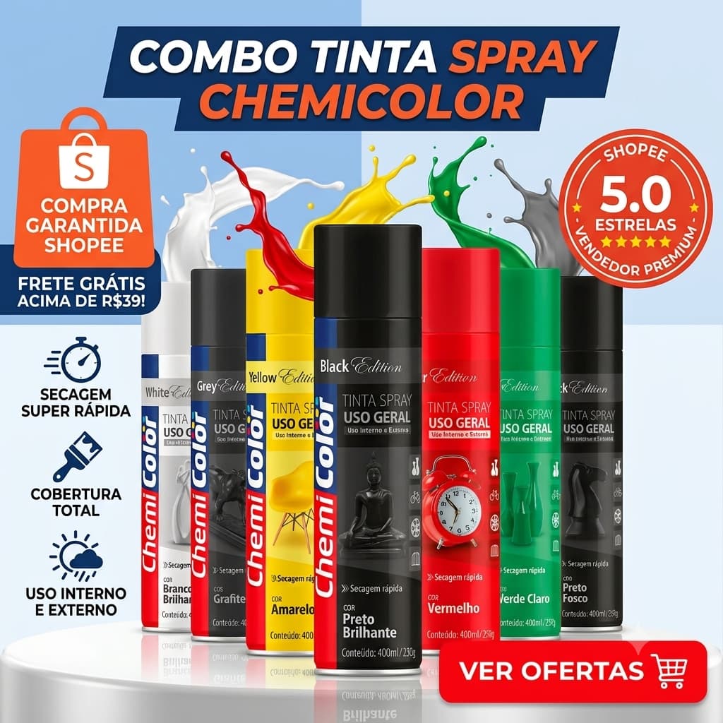 Tinta Spray Chemicolor 400ml para Metais Ceramicas Gesso Madeira Plastico Metalica Multiuso