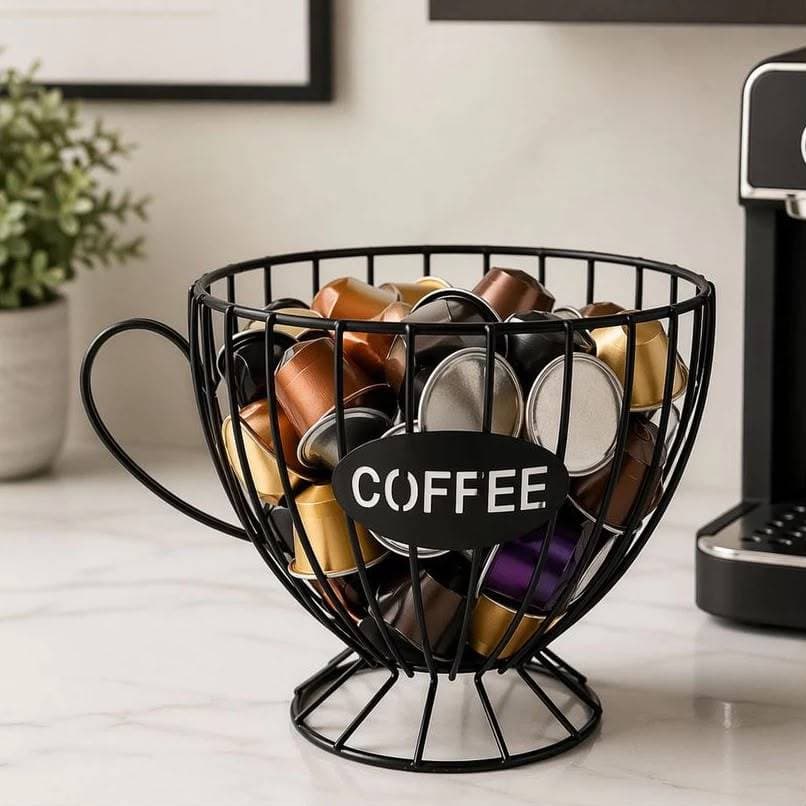 Porta Capsula De Café Dispenser Em Formato De Xícara Decorativa Em Aço Para Casa Escritório