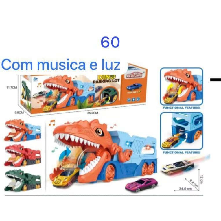 Caminhão Dinossauro T-Rex Engole Carrinhos com 2 Carros Som e Led